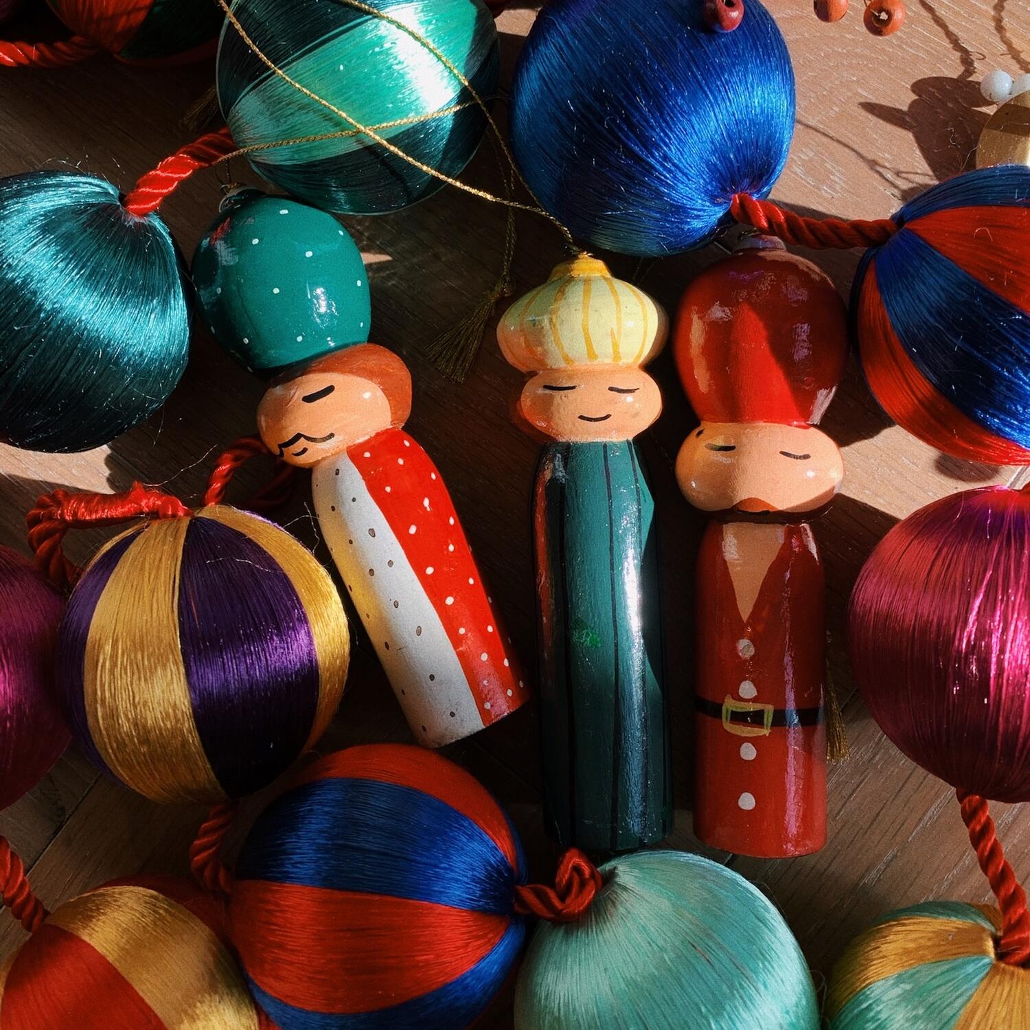 Håndmalet tre vise mænd juleophæng, multi - 3 stk.